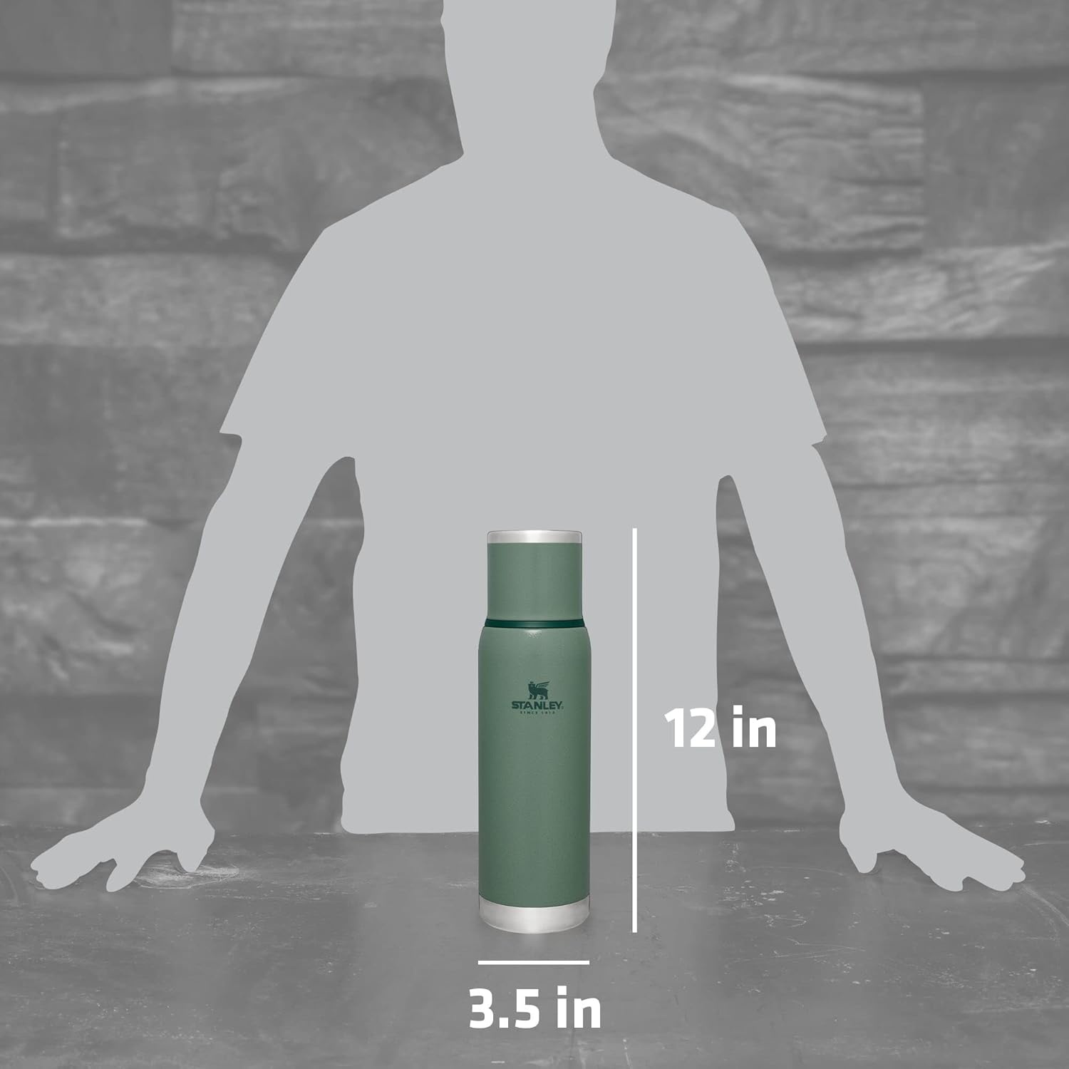 image:imageStanley AdventureToGo Vacuum Bottle 25 oz Wide Mouth with Leakproof Cup Lid Keep Drinks Hot or Cold Packable for Travel Insulated Stainless Steel Thermal Bottle BPAFree Spring GreenHammertone Green