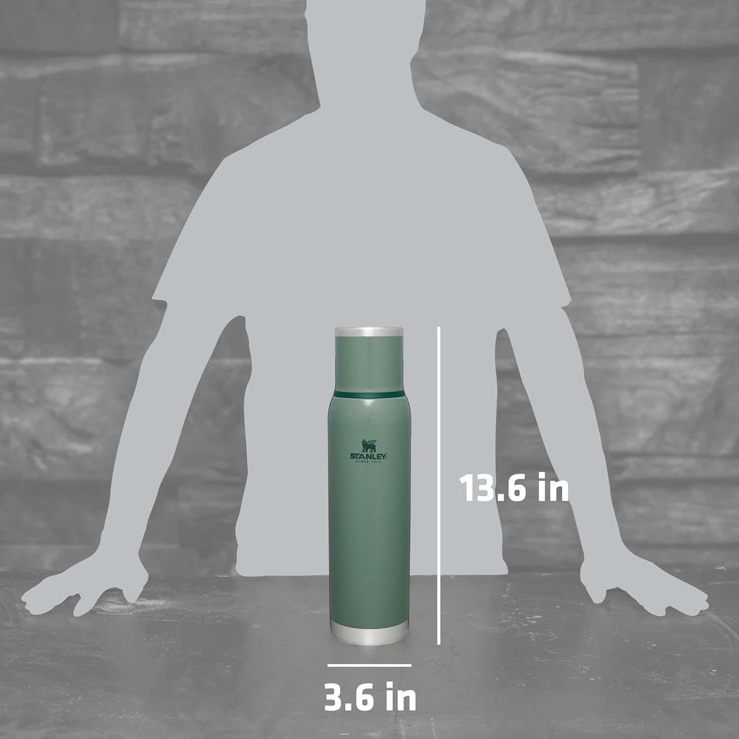 image:imageStanley AdventureToGo Vacuum Bottle 25 oz Wide Mouth with Leakproof Cup Lid Keep Drinks Hot or Cold Packable for Travel Insulated Stainless Steel Thermal Bottle BPAFree Spring GreenHammertone Green