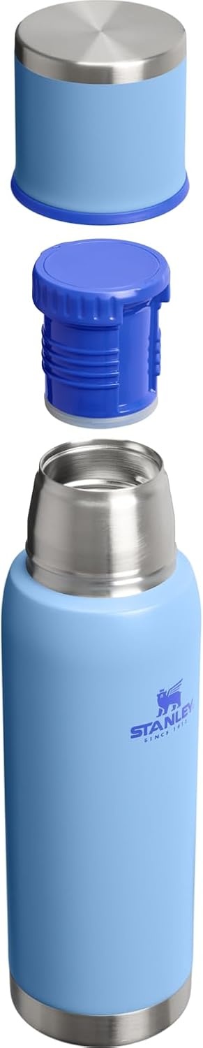 image:imageStanley AdventureToGo Vacuum Bottle 25 oz Wide Mouth with Leakproof Cup Lid Keep Drinks Hot or Cold Packable for Travel Insulated Stainless Steel Thermal Bottle BPAFree Black 20Blue Sky