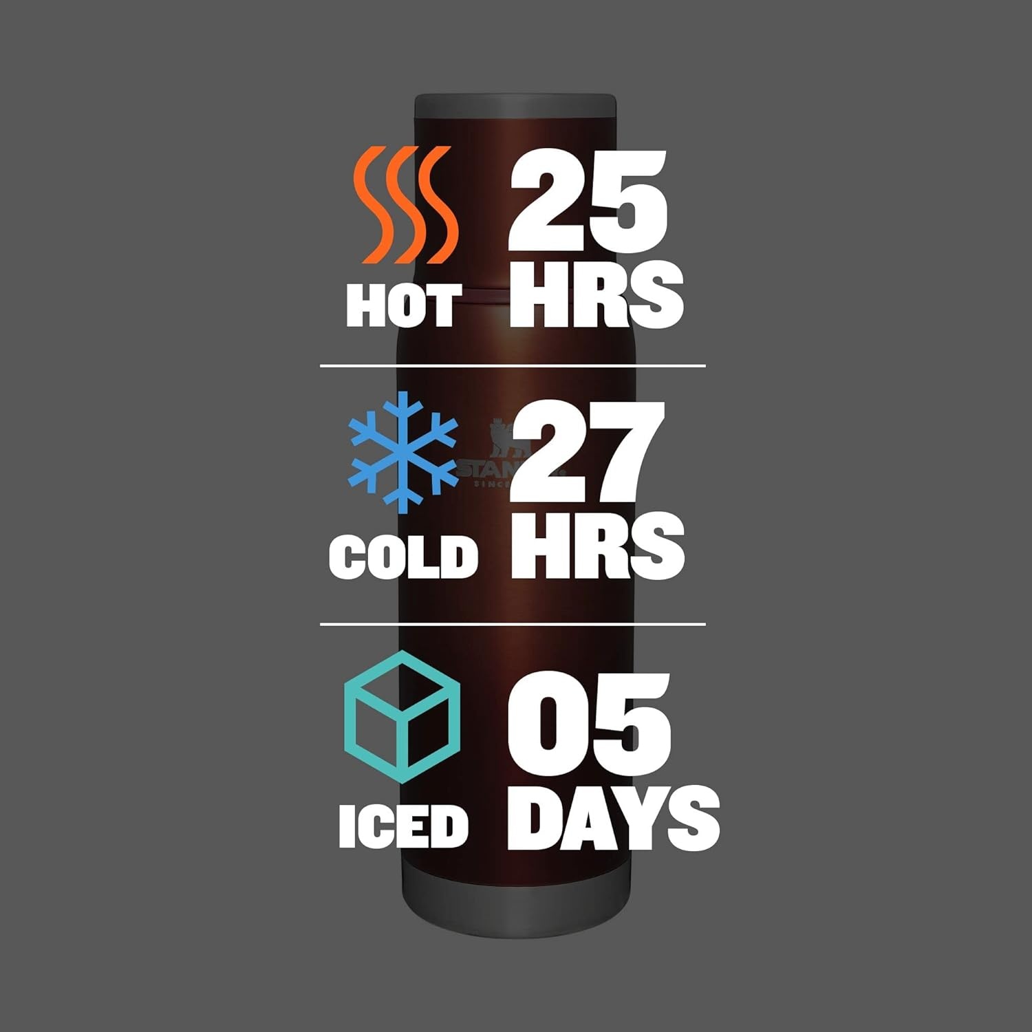 image:imageStanley AdventureToGo Vacuum Bottle 25 oz Wide Mouth with Leakproof Cup Lid Keep Drinks Hot or Cold Packable for Travel Insulated Stainless Steel Thermal Bottle BPAFree Black 20Clay Glow