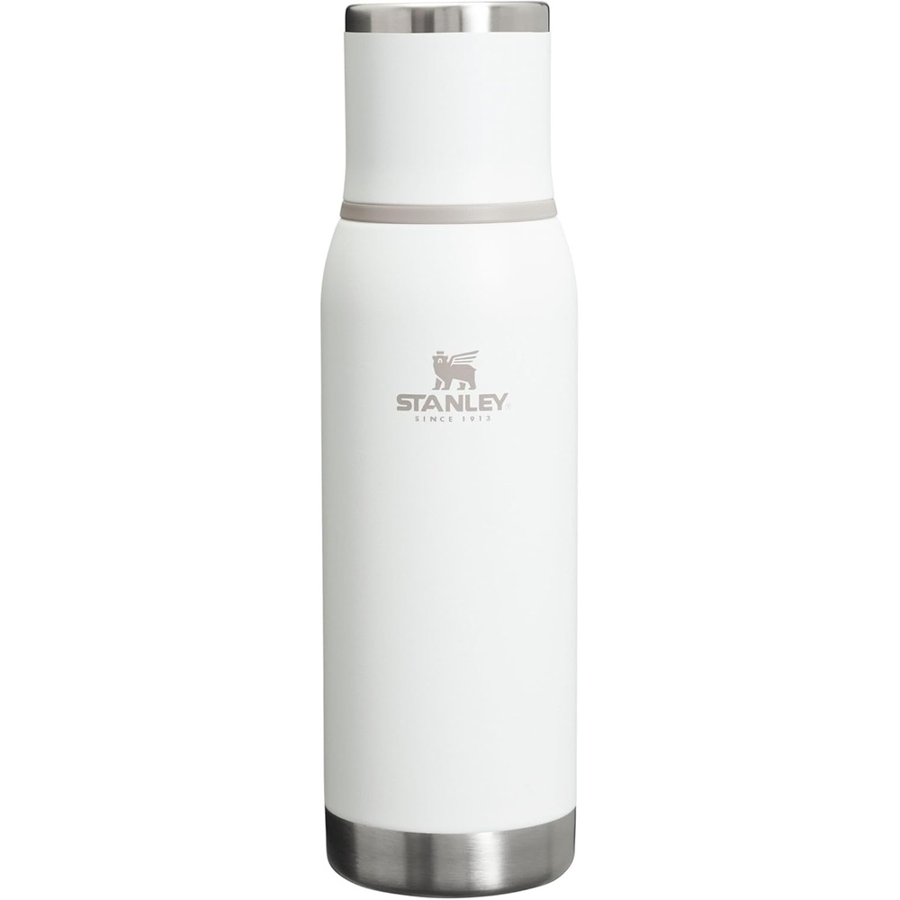 image:imageStanley AdventureToGo Vacuum Bottle 25 oz  Wide Mouth with Leakproof Cup Lid  Keep Drinks Hot or Cold  Packable for Travel  Insulated Stainless Steel Thermal Bottle  BPAFree  Black 20Frost White