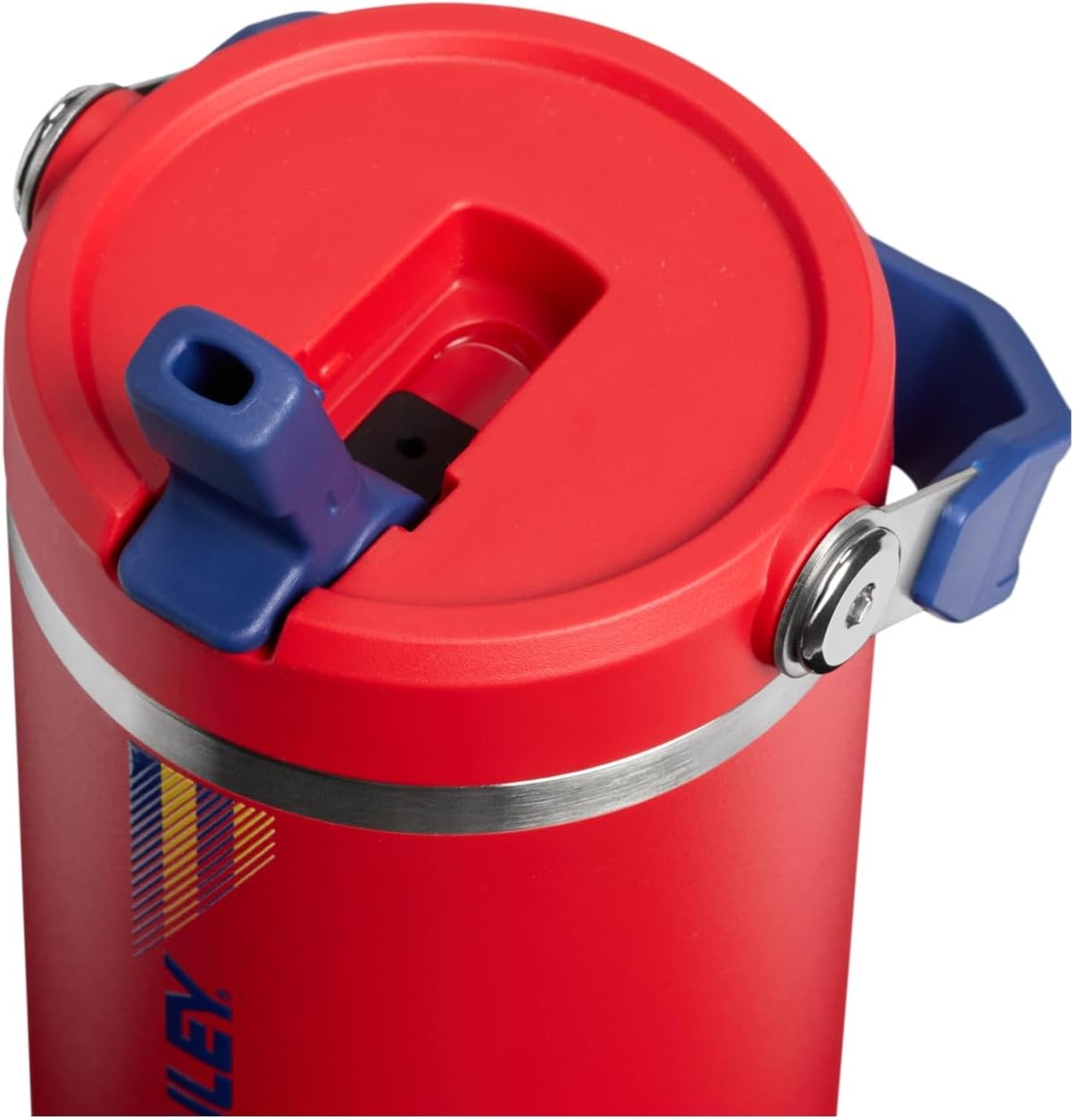 image:imageSTANLEY IceFlow 20 Flip Straw Tumbler with Handle 20 oz Twist On Lid and Flip Up Straw Leak Resistant Water Bottle Insulated Stainless Steel BPAFree Stainless Steel AshTeam Red Dark Blue
