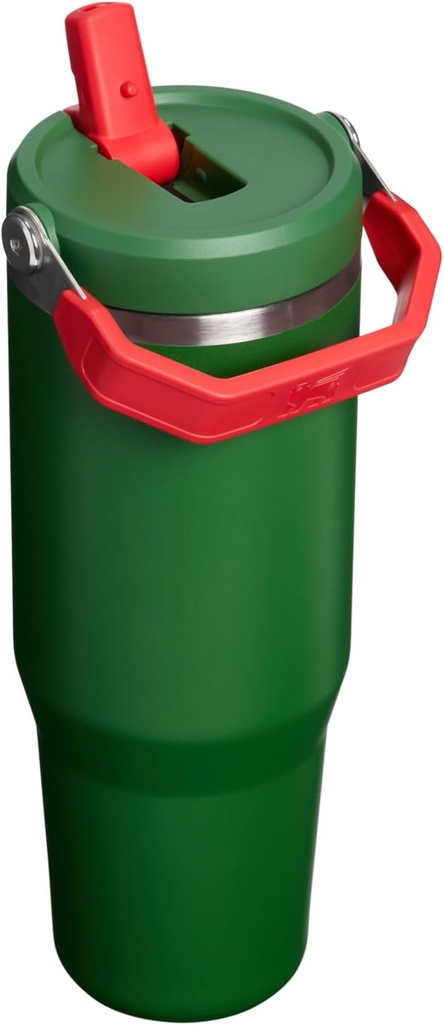 image:imageSTANLEY IceFlow 20 Flip Straw Tumbler with Handle 20 oz Twist On Lid and Flip Up Straw Leak Resistant Water Bottle Insulated Stainless Steel BPAFree Stainless Steel AshTeam Dark Green Red