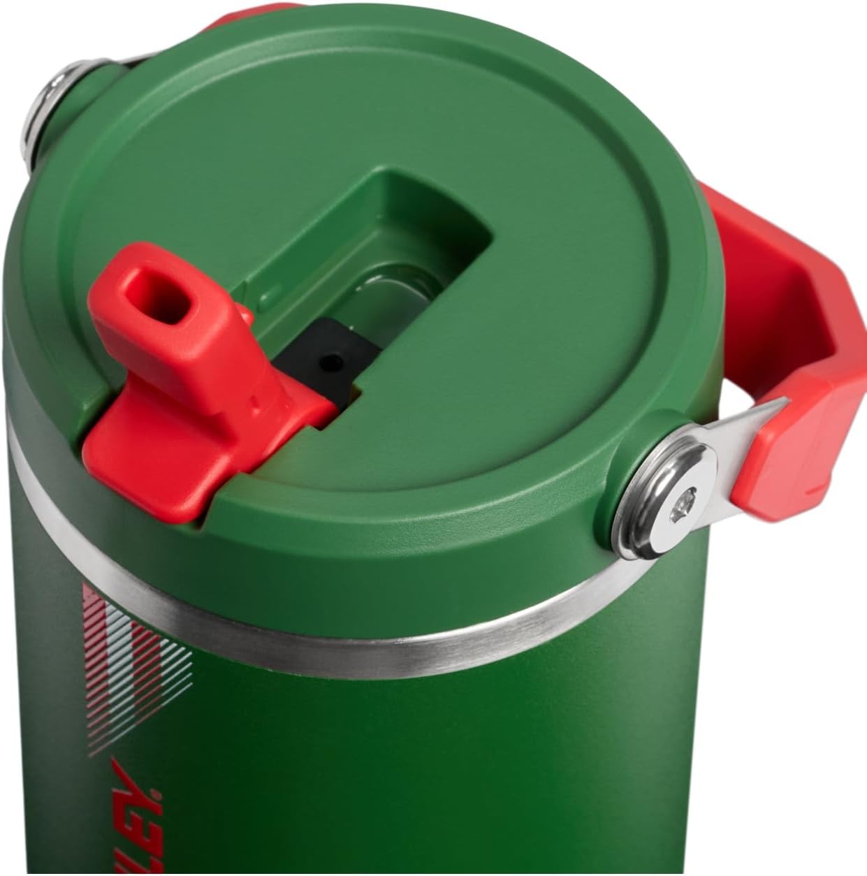 image:imageSTANLEY IceFlow 20 Flip Straw Tumbler with Handle 20 oz Twist On Lid and Flip Up Straw Leak Resistant Water Bottle Insulated Stainless Steel BPAFree Stainless Steel AshTeam Dark Green Red
