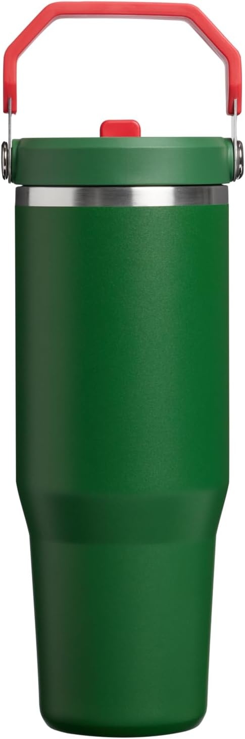 image:imageSTANLEY IceFlow 20 Flip Straw Tumbler with Handle 20 oz Twist On Lid and Flip Up Straw Leak Resistant Water Bottle Insulated Stainless Steel BPAFree Stainless Steel AshTeam Dark Green Red