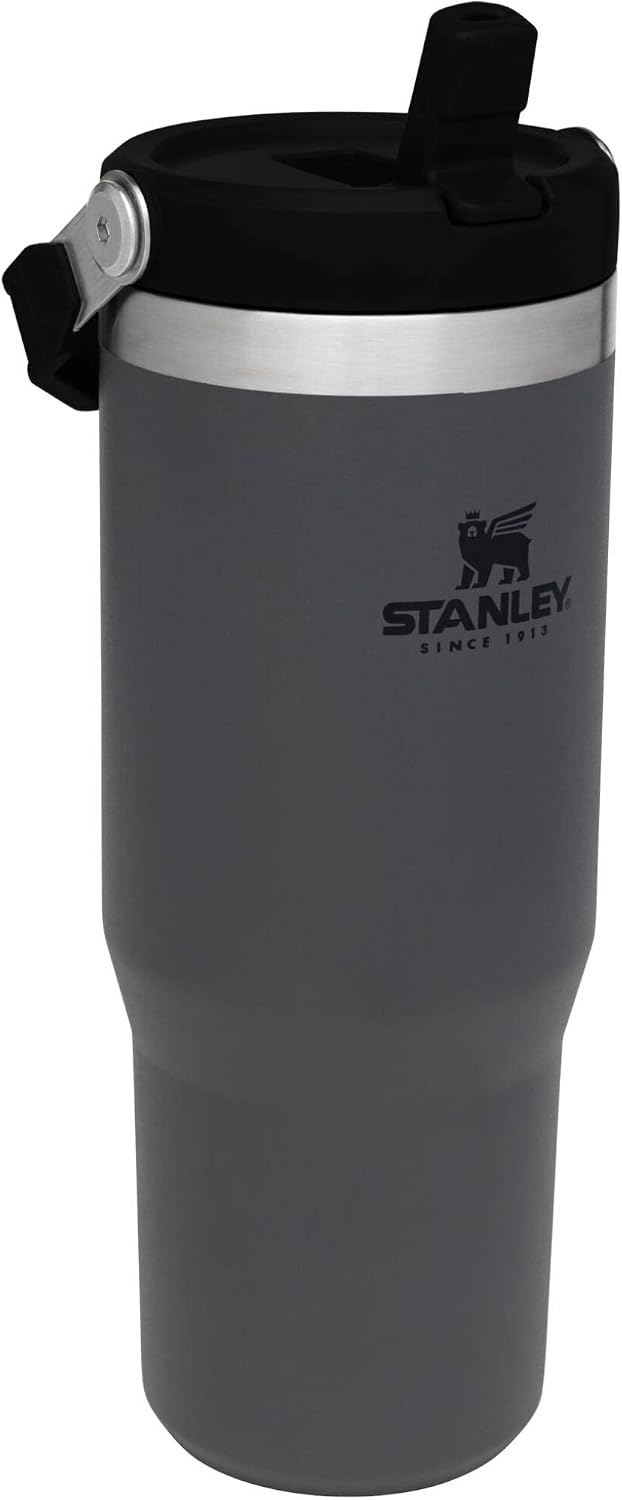image:imageSTANLEY IceFlow 20 Flip Straw Tumbler with Handle 20 oz Twist On Lid and Flip Up Straw Leak Resistant Water Bottle Insulated Stainless Steel BPAFree Stainless Steel AshCharcoal