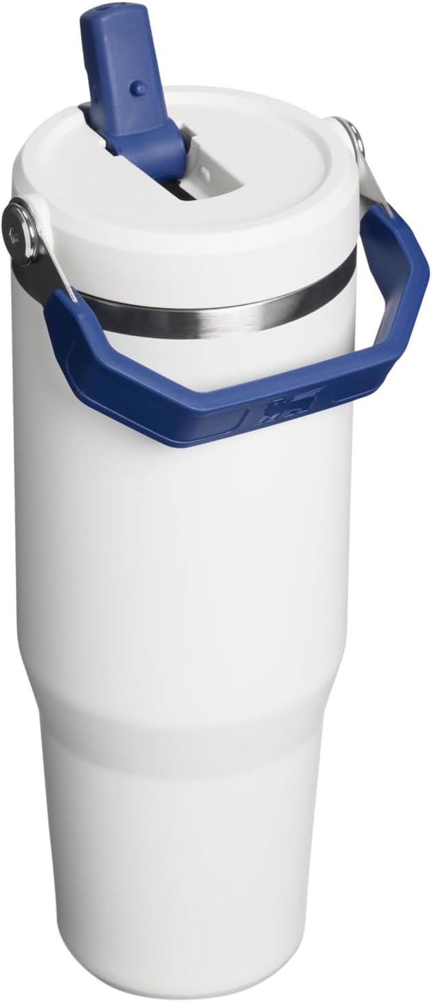 image:imageSTANLEY IceFlow 20 Flip Straw Tumbler with Handle 20 oz Twist On Lid and Flip Up Straw Leak Resistant Water Bottle Insulated Stainless Steel BPAFree Stainless Steel AshTeam White Dark Blue