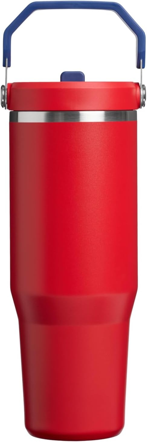 image:imageSTANLEY IceFlow 20 Flip Straw Tumbler with Handle 20 oz Twist On Lid and Flip Up Straw Leak Resistant Water Bottle Insulated Stainless Steel BPAFree Stainless Steel AshTeam Red Dark Blue
