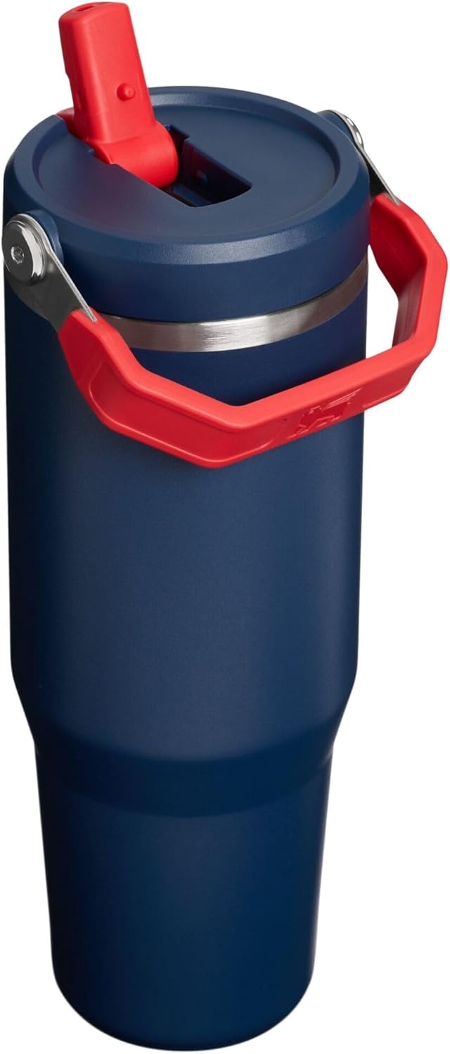 image:imageSTANLEY IceFlow 20 Flip Straw Tumbler with Handle 20 oz Twist On Lid and Flip Up Straw Leak Resistant Water Bottle Insulated Stainless Steel BPAFree Stainless Steel AshTeam Navy Red