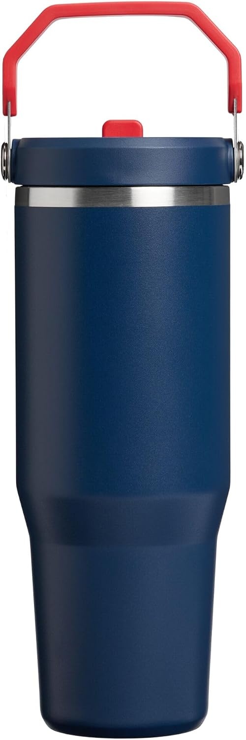 image:imageSTANLEY IceFlow 20 Flip Straw Tumbler with Handle 20 oz Twist On Lid and Flip Up Straw Leak Resistant Water Bottle Insulated Stainless Steel BPAFree Stainless Steel AshTeam Navy Red