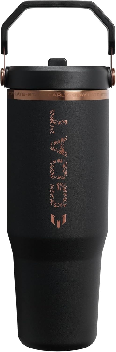 image:imageSTANLEY IceFlow 20 Flip Straw Tumbler with Handle 20 oz Twist On Lid and Flip Up Straw Leak Resistant Water Bottle Insulated Stainless Steel BPAFree Stainless Steel AshMessi Goat Black