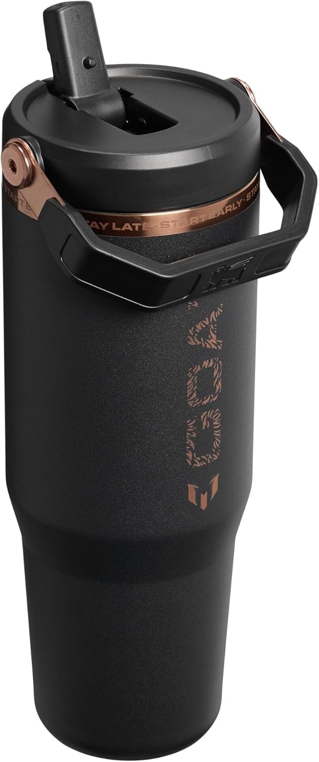 image:imageSTANLEY IceFlow 20 Flip Straw Tumbler with Handle 20 oz Twist On Lid and Flip Up Straw Leak Resistant Water Bottle Insulated Stainless Steel BPAFree Stainless Steel AshMessi Goat Black