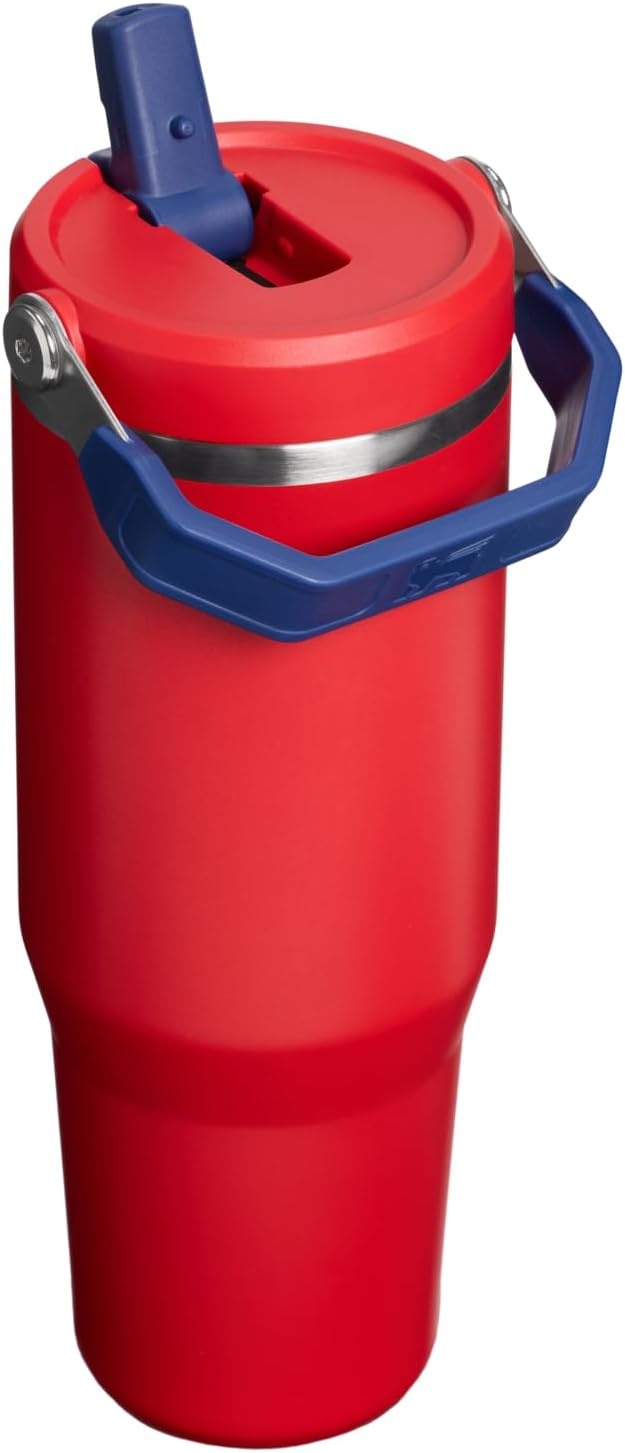 image:imageSTANLEY IceFlow 20 Flip Straw Tumbler with Handle 20 oz Twist On Lid and Flip Up Straw Leak Resistant Water Bottle Insulated Stainless Steel BPAFree Stainless Steel AshTeam Red Dark Blue