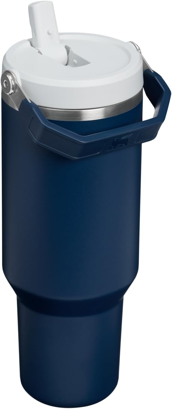 image:imageSTANLEY IceFlow 20 Flip Straw Tumbler with Handle 20 oz Twist On Lid and Flip Up Straw Leak Resistant Water Bottle Insulated Stainless Steel BPAFree Stainless Steel AshDark Navy