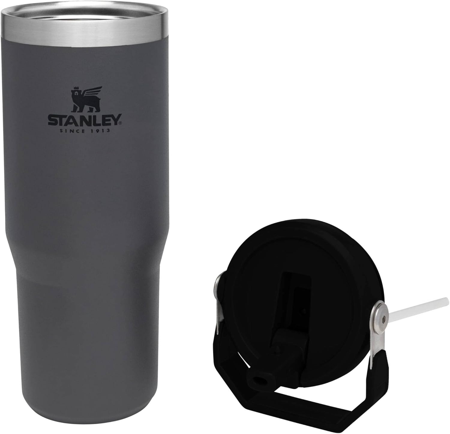 image:imageSTANLEY IceFlow 20 Flip Straw Tumbler with Handle 20 oz Twist On Lid and Flip Up Straw Leak Resistant Water Bottle Insulated Stainless Steel BPAFree Stainless Steel AshCharcoal