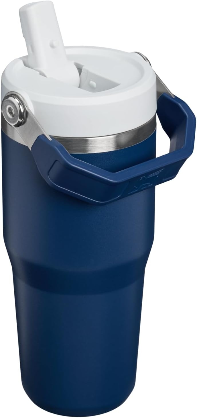 image:imageSTANLEY IceFlow 20 Flip Straw Tumbler with Handle 20 oz Twist On Lid and Flip Up Straw Leak Resistant Water Bottle Insulated Stainless Steel BPAFree Stainless Steel AshDark Navy