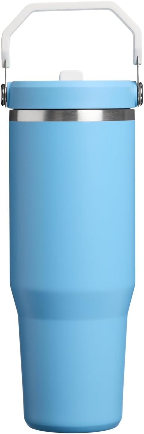 image:imageSTANLEY IceFlow 20 Flip Straw Tumbler with Handle 20 oz Twist On Lid and Flip Up Straw Leak Resistant Water Bottle Insulated Stainless Steel BPAFree Stainless Steel AshTeam Light Blue White