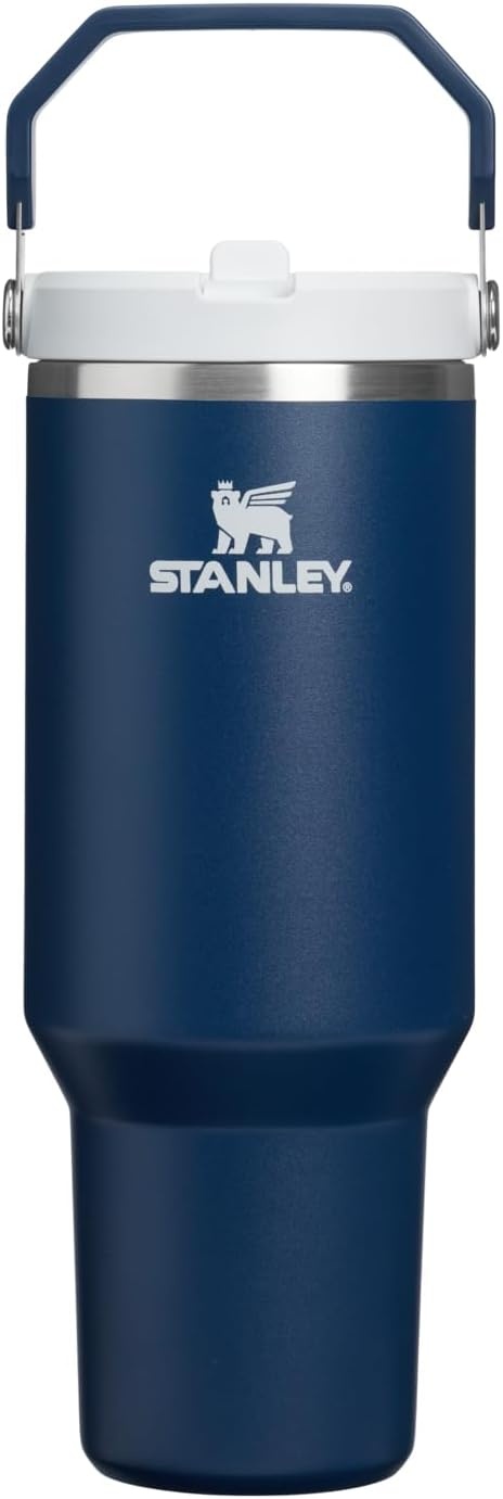 image:imageSTANLEY IceFlow 20 Flip Straw Tumbler with Handle 20 oz Twist On Lid and Flip Up Straw Leak Resistant Water Bottle Insulated Stainless Steel BPAFree Stainless Steel AshDark Navy