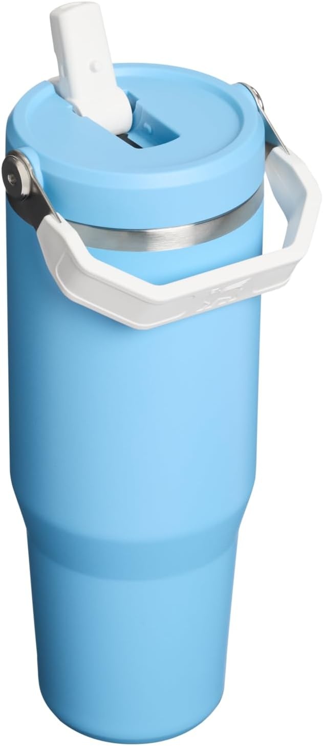 image:imageSTANLEY IceFlow 20 Flip Straw Tumbler with Handle 20 oz Twist On Lid and Flip Up Straw Leak Resistant Water Bottle Insulated Stainless Steel BPAFree Stainless Steel AshTeam Light Blue White