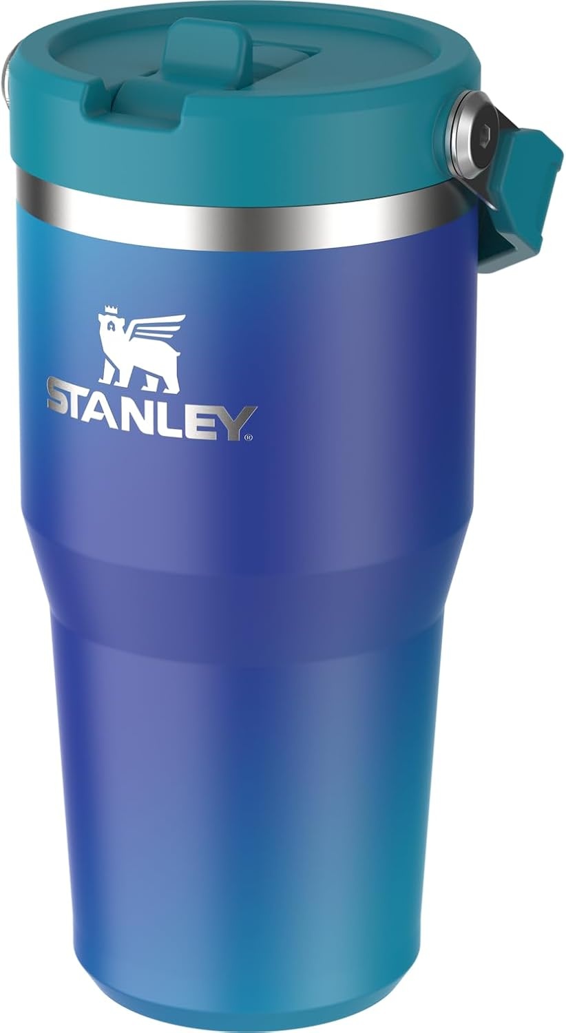 image:imageSTANLEY IceFlow 20 Flip Straw Tumbler with Handle 20 oz Twist On Lid and Flip Up Straw Leak Resistant Water Bottle Insulated Stainless Steel BPAFree Stainless Steel AshSea Glass Aura