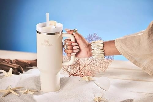 image:imageSTANLEY Quencher H20 Tumbler with Handle and Straw 20 oz Flowstate 3Position Lid Cup Holder Compatible for Travel Insulated Stainless Steel Cup BPAFree Blue Dream StoneCream