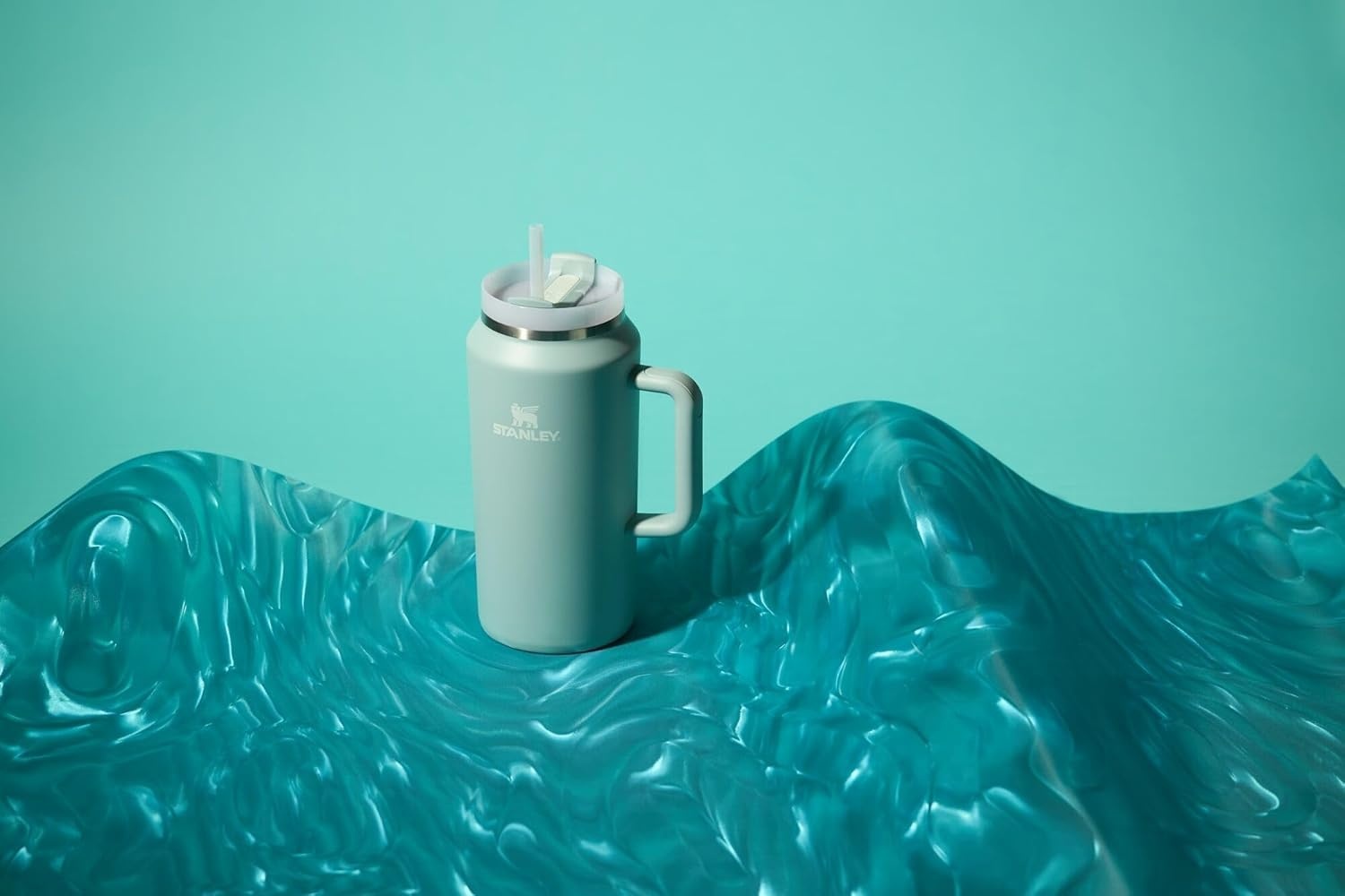 image:imageSTANLEY Quencher H20 Tumbler with Handle and Straw 20 oz Flowstate 3Position Lid Cup Holder Compatible for Travel Insulated Stainless Steel Cup BPAFree Blue Dream StoneSeafoam