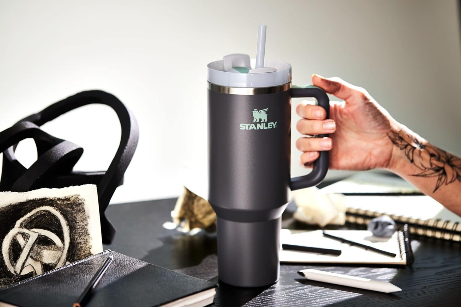 image:imageSTANLEY Quencher H20 Tumbler with Handle and Straw 20 oz Flowstate 3Position Lid Cup Holder Compatible for Travel Insulated Stainless Steel Cup BPAFree Blue Dream StoneCharcoal
