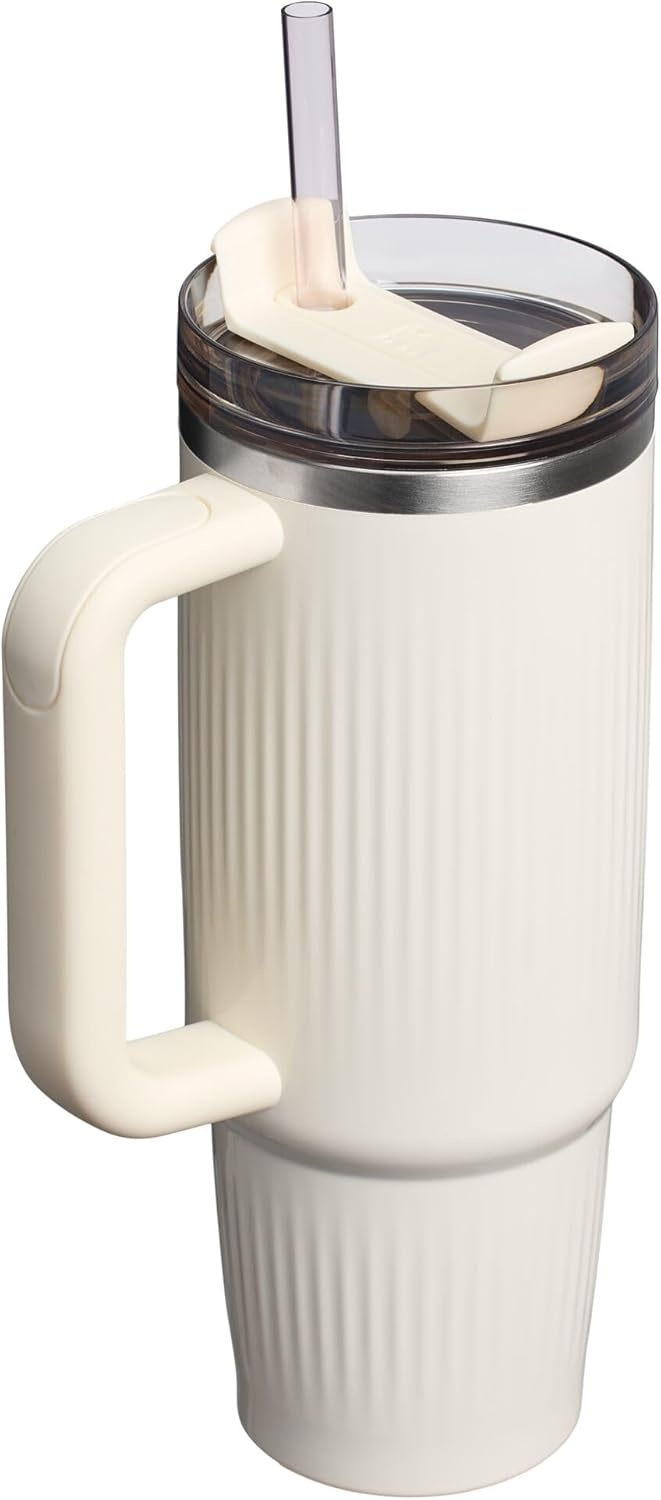 image:imageSTANLEY Quencher H20 Tumbler with Handle and Straw 20 oz Flowstate 3Position Lid Cup Holder Compatible for Travel Insulated Stainless Steel Cup BPAFree Blue Dream StoneFluted Cream Gloss
