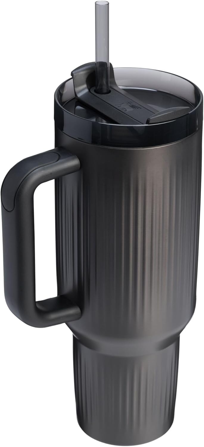 image:imageSTANLEY Quencher H20 Tumbler with Handle and Straw 20 oz Flowstate 3Position Lid Cup Holder Compatible for Travel Insulated Stainless Steel Cup BPAFree Blue Dream StoneFluted Black