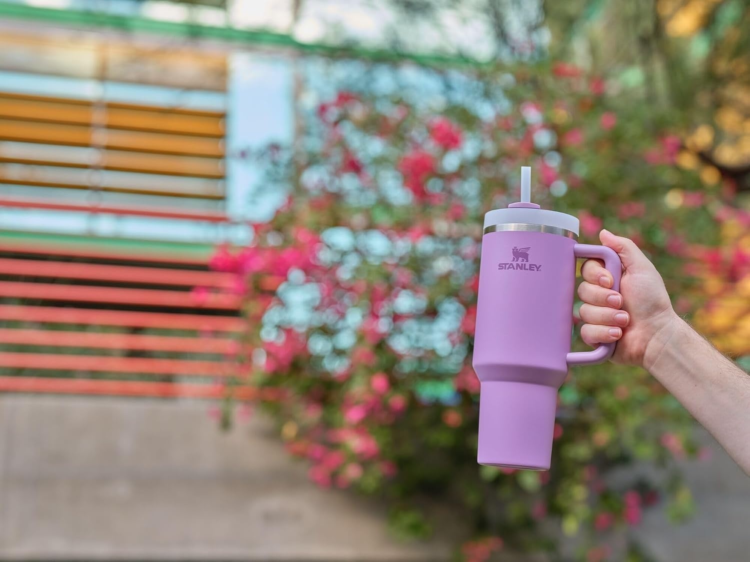 image:imageSTANLEY Quencher H20 Tumbler with Handle and Straw 20 oz Flowstate 3Position Lid Cup Holder Compatible for Travel Insulated Stainless Steel Cup BPAFree Blue Dream StoneLilac