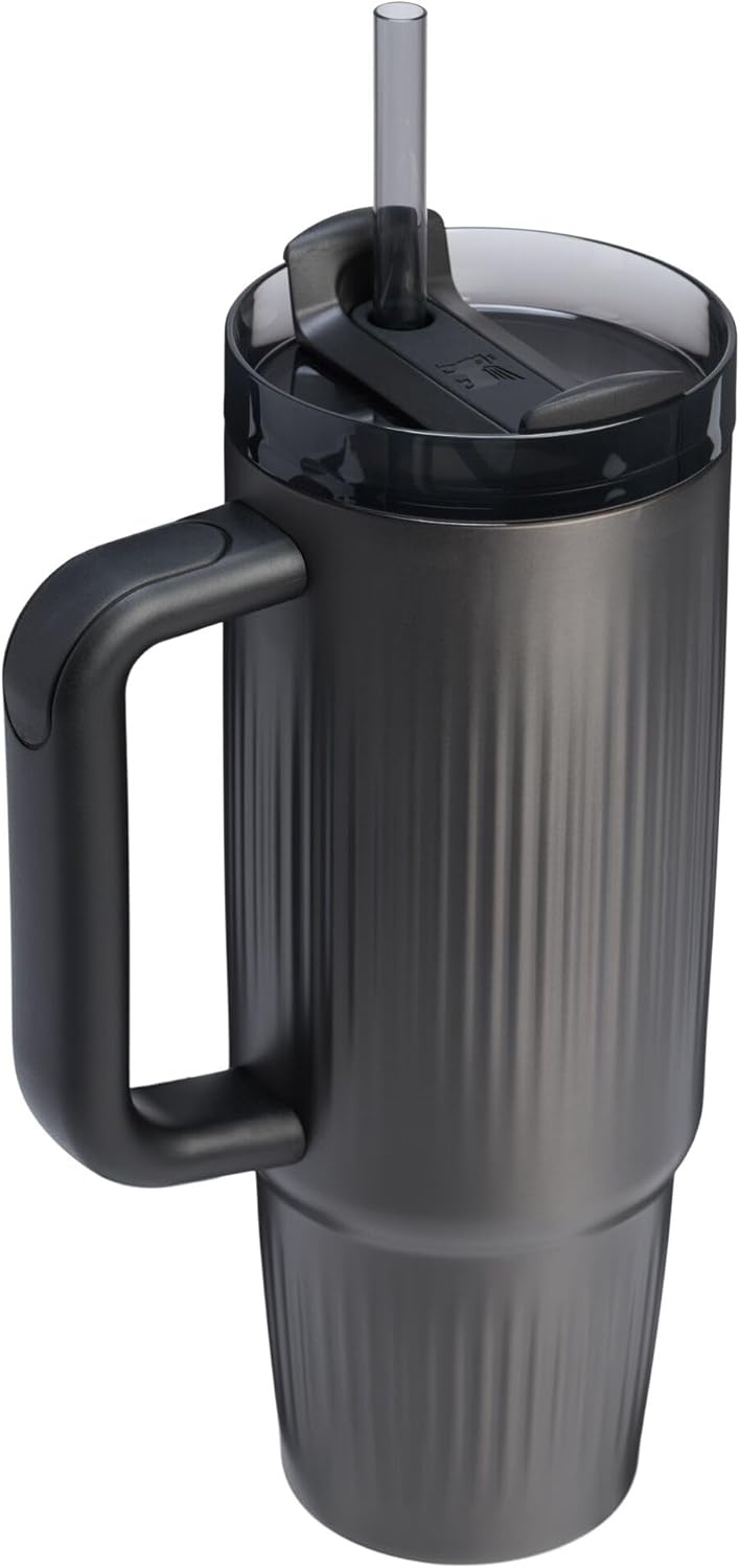 image:imageSTANLEY Quencher H20 Tumbler with Handle and Straw 20 oz Flowstate 3Position Lid Cup Holder Compatible for Travel Insulated Stainless Steel Cup BPAFree Blue Dream StoneFluted Black