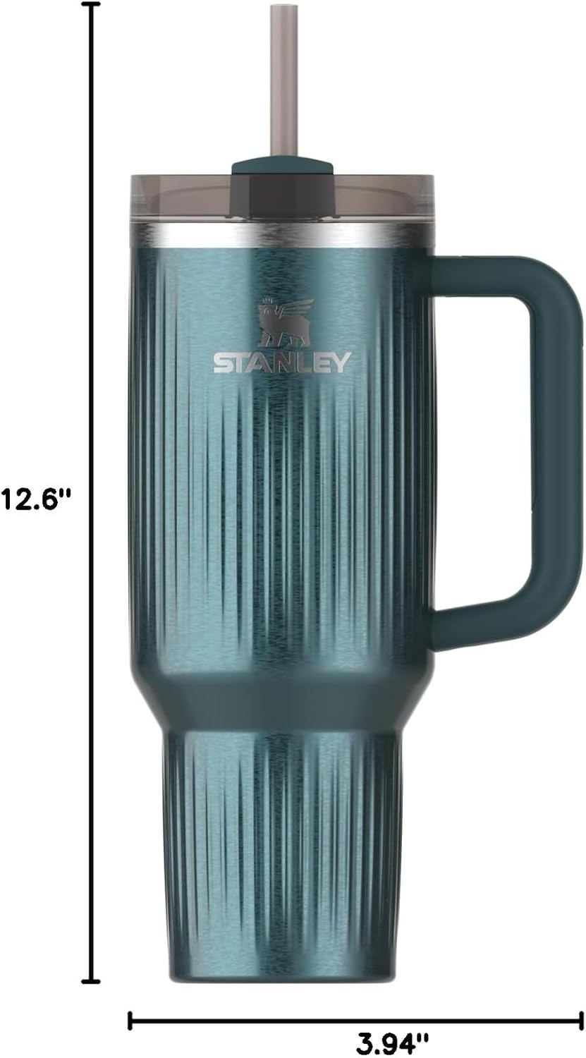 image:imageSTANLEY Quencher H20 Tumbler with Handle and Straw 20 oz Flowstate 3Position Lid Cup Holder Compatible for Travel Insulated Stainless Steel Cup BPAFree Blue Dream StoneFluted Marina Shine