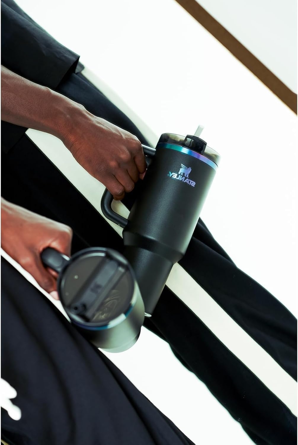 image:imageSTANLEY Quencher H20 Tumbler with Handle and Straw 20 oz Flowstate 3Position Lid Cup Holder Compatible for Travel Insulated Stainless Steel Cup BPAFree Blue Dream StoneBlack Chroma