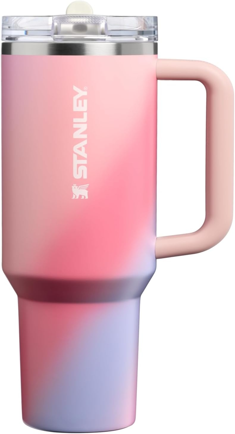 image:imageSTANLEY Quencher ProTour Flip Straw Tumbler with Leakproof Lid 30 oz Builtin Straw and Handle Cup Holder Compatible for Travel insulated Stainless Steel Cup BPAFree Hot PinkSunset Spiral