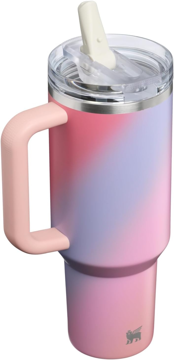image:imageSTANLEY Quencher ProTour Flip Straw Tumbler with Leakproof Lid 30 oz Builtin Straw and Handle Cup Holder Compatible for Travel insulated Stainless Steel Cup BPAFree Hot PinkSunset Spiral