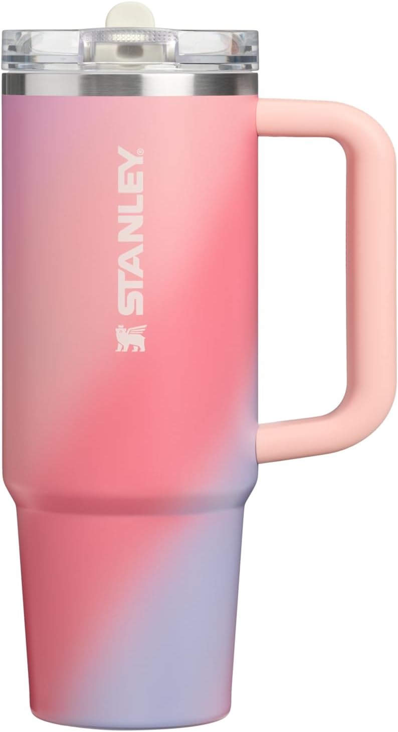 image:imageSTANLEY Quencher ProTour Flip Straw Tumbler with Leakproof Lid 30 oz Builtin Straw and Handle Cup Holder Compatible for Travel insulated Stainless Steel Cup BPAFree Hot PinkSunset Spiral