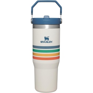 STANLEY IceFlow 2.0 Flip Straw Tumbler with Handle 20 oz | Twist On Lid and Flip Up Straw | Leak Resistant Water Bottle | Insulated Stainless Steel | BPA-Free | Stainless Steel Ash(Cream Stripe)