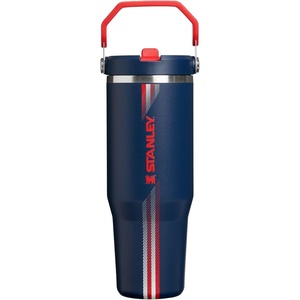 STANLEY IceFlow 2.0 Flip Straw Tumbler with Handle 20 oz | Twist On Lid and Flip Up Straw | Leak Resistant Water Bottle | Insulated Stainless Steel | BPA-Free | Stainless Steel Ash(Team Navy Red)