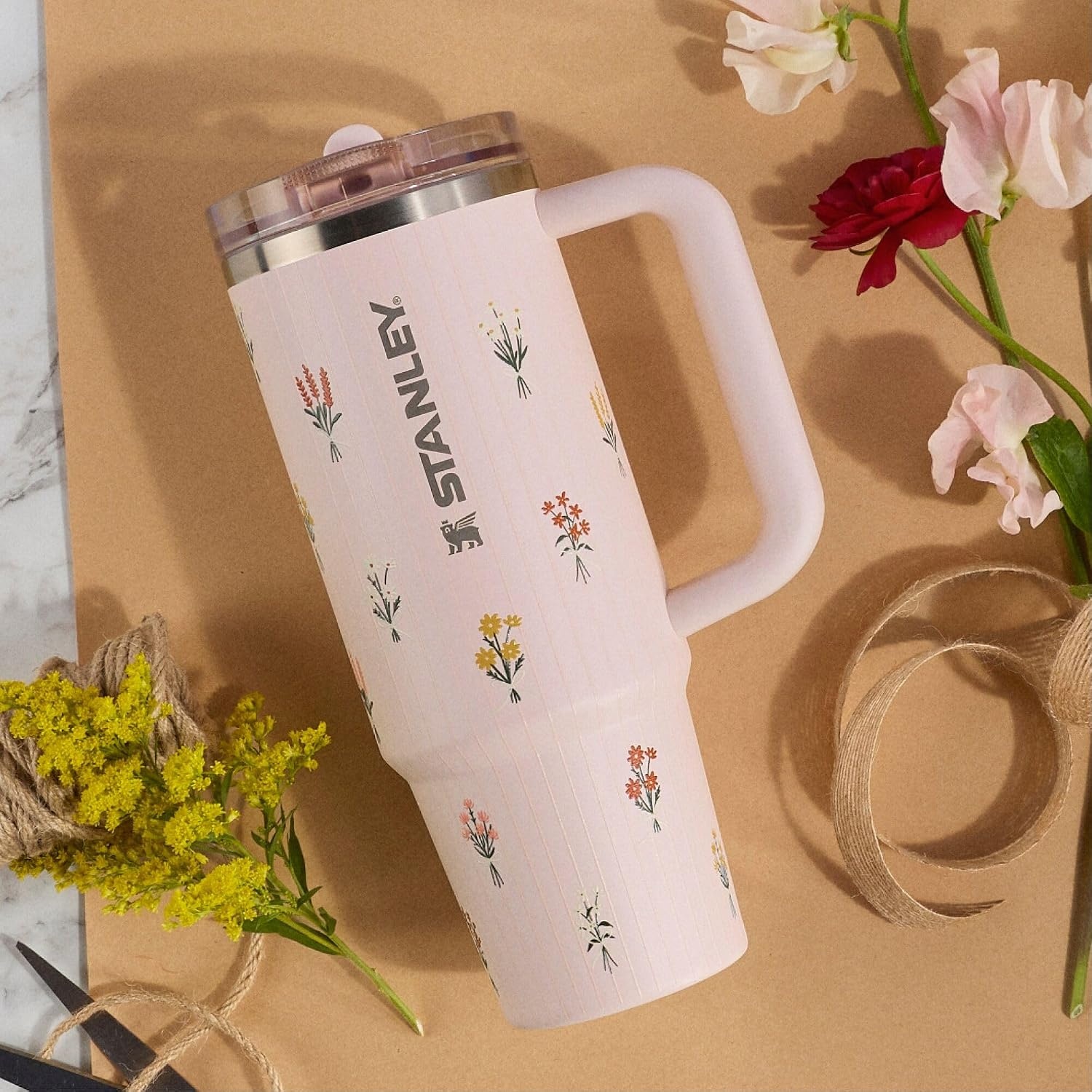 image:imageSTANLEY Quencher ProTour Flipstraw Tumbler 40 oz Pacific HypergripRose Quartz Bouquets